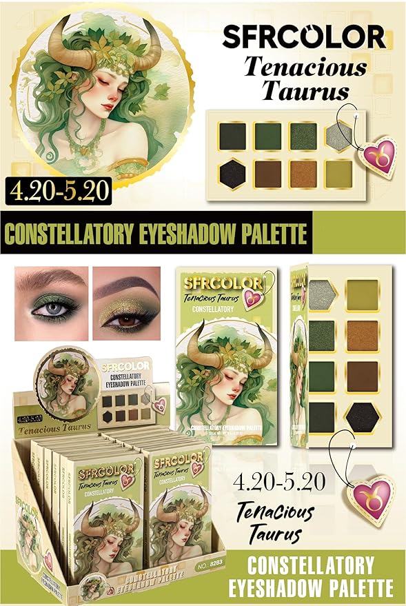 12-Color Zodiac Eyeshadow Palette, Matte Metallic Shimmer Pressed Pigments, Highly Pigmented Makeup Palette for Professional & Daily Eye Makeup (8283 Taurus)