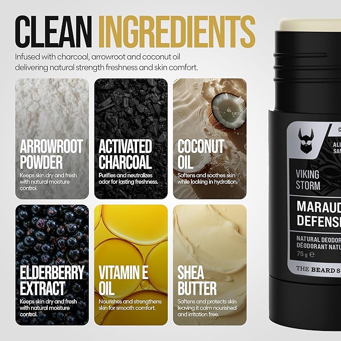 The Beard Struggle Natural Charcoal Infused Deodorant - Marauder's Defense - Aluminum Free, Silver Collection, Viking Storm - Men's Deodorant, 2.65 oz