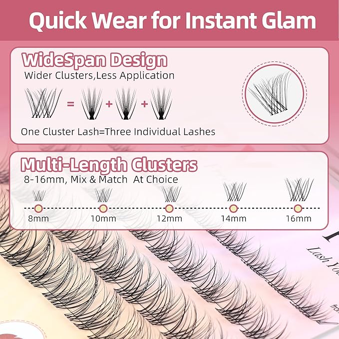 Natural Lash Clusters with 0.05mm Thin Invisible Band, Soft Wispy C Curl, Most-Used Sizes 8-14mm for Daily Wear, Travel Compact Pack, Budget-Friendly for Beginner, FayJoo AIRY 11 Lite