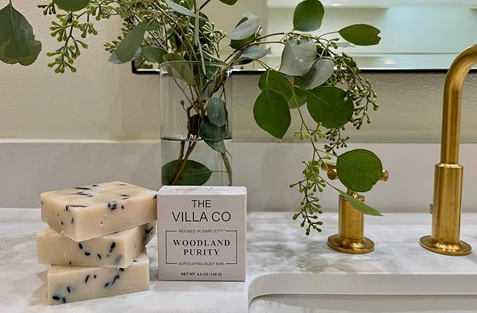The Villa Co - Woodland Purity | 4.5oz Exfoliating Body Bar for Men | Artisan Made in USA | Natural Ingredients | Activated Charcoal