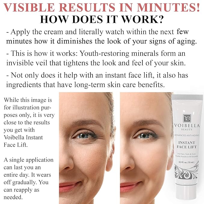 Instant Face Lift Cream - Best Eye, Neck, Face Tightening, Lifting & Firming Serum To Smooth Appearance, Hide Loose Sagging Skin, Puffiness, Fine Lines & Wrinkles Within Mins (Peptides & Stem Cells)