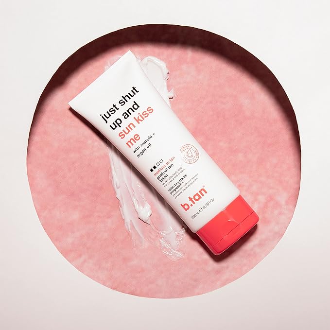 b.tan Medium Gradual Self Tanning Lotion | Just Shut Up and Sun Kiss Me Everyday Glow Lotion - Develop a Bronzed Glow, Infused With Marula + Argan Oil, Vegan, Cruelty & Paraben Free, 236ml