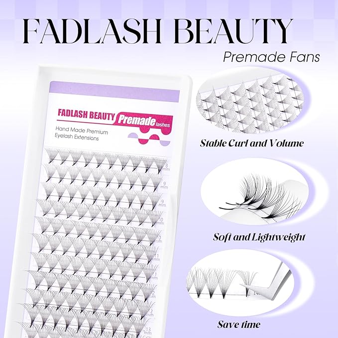 Eyelash Extension 0.05C Curl Premade Fans Eyelash Extensions 10D Fluffy Lashes Soft Lash Extensions 8-14mm for Professional Salon Use(0.05C-8-14mm)