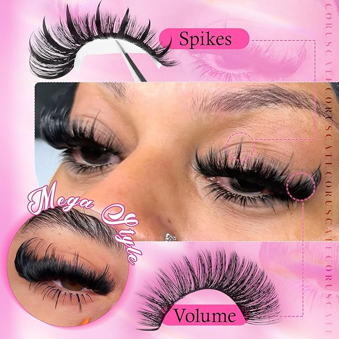 CORUSCATE Lash Clusters with Spikes 60D80D100D Eyelash Clusters Volume Cluster Eyelash Extensions Mega Style Lash Extension DIY Individual Lashes Strip Mink Spiky Thick Cluster Lashes
