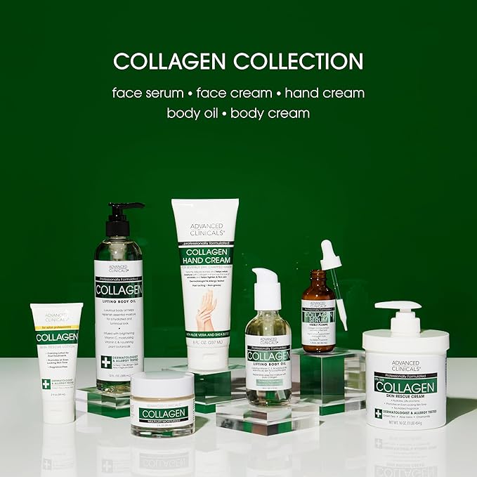 Advanced Clinicals Collagen Hand & Body Cream Skin Care Moisturizer Lotion For Dry Cracked Skin. Soothing & Hydrating Plant Collagen Lotion W/Aloe Vera, Green Tea, & Shea Butter, Large 8 Fl Oz