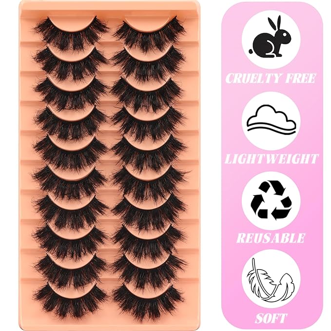 Veleasha Fluffy Lashes D Curl Faux Mink Eyelashes Soft Volume False Eyelashes Downy Fuzz Fake Lashes 15-20MM Thick Dramatic 10 Pairs Eyelash Pack (6D31)