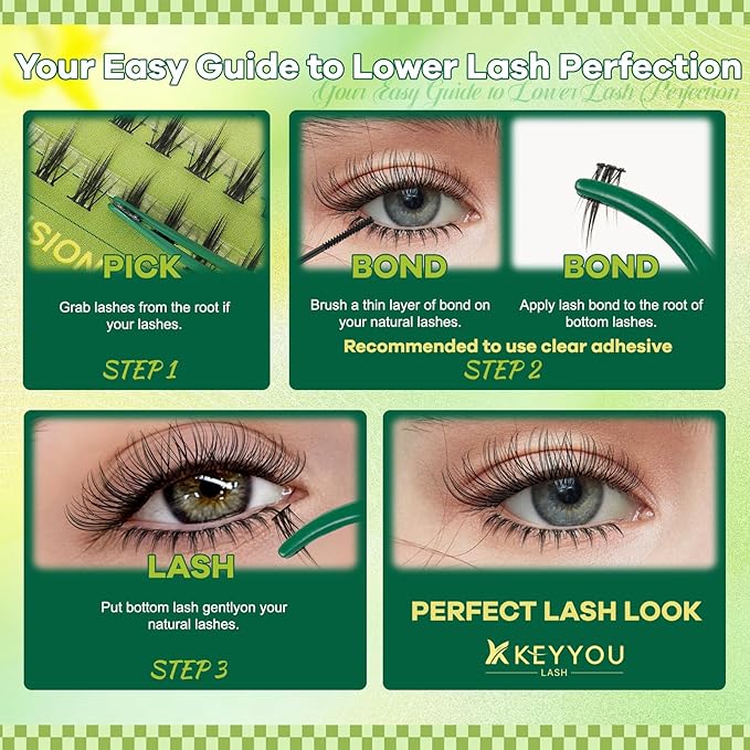 KEYYOU Bottom Lash Clusters DIY Eyelash Extensions 3 Styles Lower Lashes Wispy Bottom Individual Lashes 5-7mm Natural Thin Band Eyelash Clusters (Full)