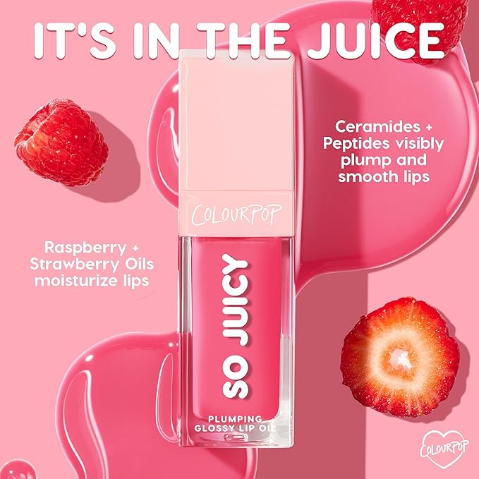 ColourPop So Juicy Plumping Glossy Lip Oil - Hydrating & Plumping Lip Oil with a Sheer Wash of Non-Sticky Color - Infused with Peptides, Ceramides & Ginger - Hits Diff (0.29)