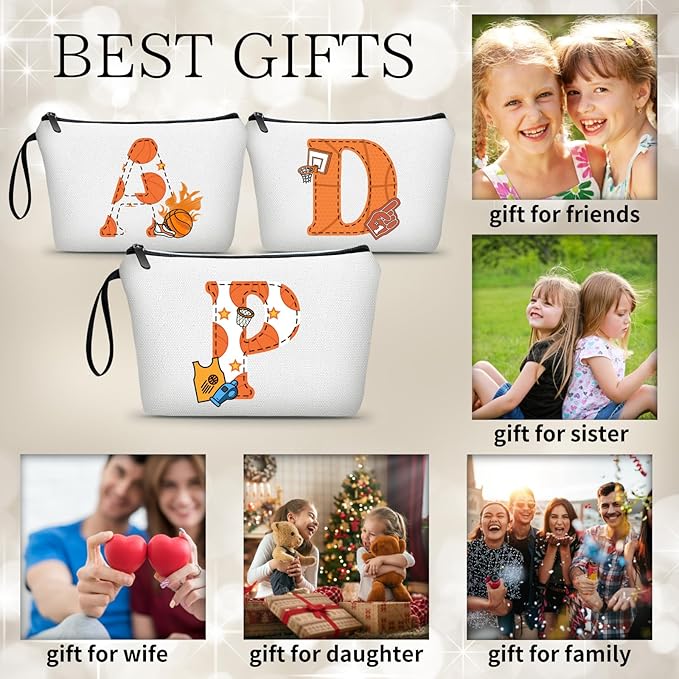 ARIOSEY Basketball Gifts Monogrammed Cosmetic Travel Makeup Bag Basketball Accessories Graduation Birthday Gifts for Girls Coaches Daughters Team Friend Mom Player-P