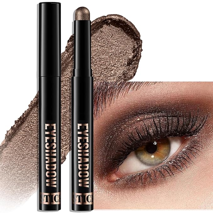 Cream Eyeshadow, Cocoa Shimmer Glitter Eye Shadow Stick Waterproof Long Lasting Neutral Smoky Eyeshadow Pencil Highlighter Makeup High Pigmented Blendable Eyeliner Pen for Women
