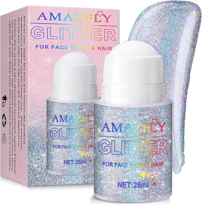 Roll-on Holographic Glitter Gel for Face & Hair,Sparkling Pink Shimmer Makeup,Color Changing Body Glitter for Festivals,Parties & Halloween,Chunky Mermaid Sequins Body Shimmer for Women(Laser Silver)