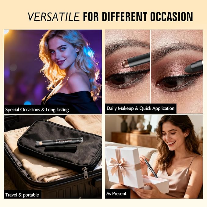 Dual-Ended Taupe Eyeshadow Stick - Long-Lasting Cream Eye Shadow Stick Crease-Proof Matte Eyeshadow Pencil, Easily Blendable Multi-Use Eyeliner Eye Brightener Makeup with Built-in Smudger, 14