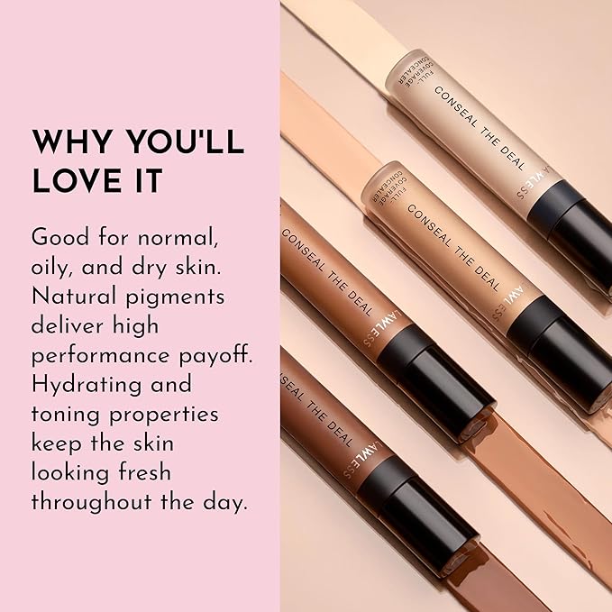 Lawless Conseal The Deal Lightweight Longwear Everyday Concealer - Caramello - with Antioxidants and Caffeine to Reduce Dark Circles and Puffiness. Long-Wearing and Self-Setting, Silicone-Free - 5 ml.