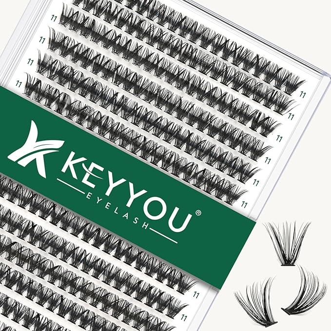 Lash Clusters 300pcs Individual Lashes 40D 0.07C Curl 11mm DIY Eyelash Extension KEYYOU Large Tray Volume Soft&Natural Cluster Lashes(40D-0.07C,11）