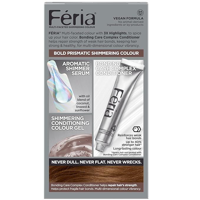 L'Oreal Paris Feria Multi-Faceted Shimmering Permanent Hair Color, High Intensity Hair Dye for 3X Highlights, 53 Caramel Glow, 1 Kit