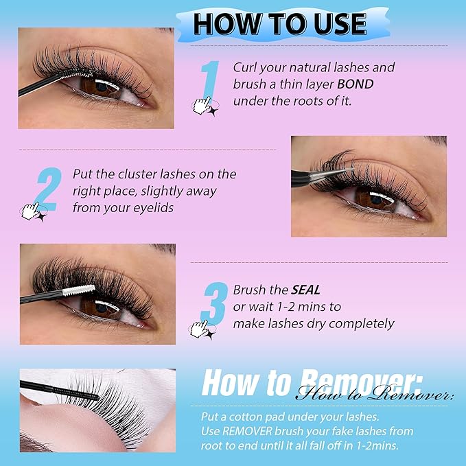 JIMIRE 50D Fluffy Eyelash Extension Kit 280Pcs Volume Lash Clusters Kit Mink Lash Extension Kit with Lash Bond and Seal D Curl Cluster Eyelash Extensions Soft 9-16MM Individual Eyelash Clusters Kit