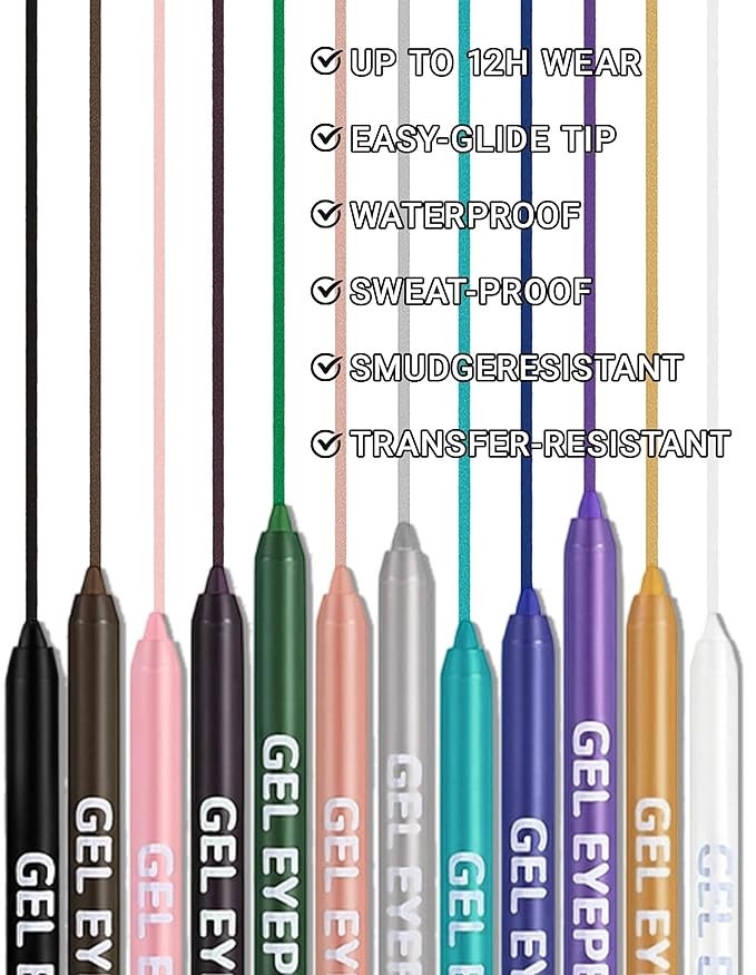 Erinde Waterproof Gold Eyeliner Pencil, Creamy Gel Waterline Eye Liner Pen, Smooth Glide, Long Lasting, Waterproof, Sharpenable & Smudge Proof Eyeliner Pencil for Sensitive Eye, Cruelty-Free, 11