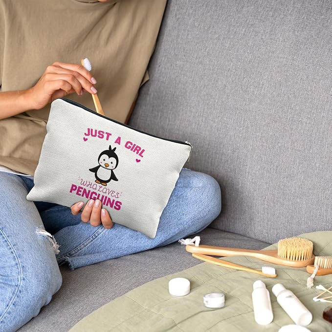 Nogrit Penguin Makeup Bag, Penguin Gifts for Women Girls, Cute Penguin Gifts, Just a Girl Who Loves Penguins Small Makeup Cosmetic Bag for Purse
