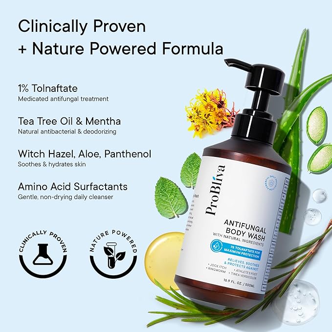 Antifungal Body Wash Treatment Soap – Antibacterial Wash for Jock Itch, Ringworm, Back Acne, Tinea & Foot Odor – Medicated Skin Relief Cleanser Gel with Tea Tree Oil & Tolnaftate for Men and Women (2)