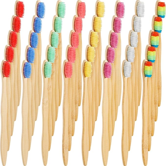 Boao 40 Pieces Bamboo Toothbrushes Charcoal Toothbrush Bamboo Toothbrushes with BPA-Free Nylon Bristles(Multi-Color)