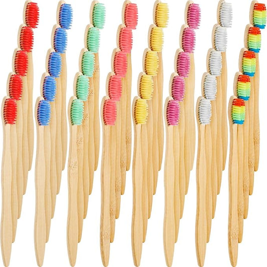 Boao 40 Pieces Bamboo Toothbrushes Charcoal Toothbrush Bamboo Toothbrushes with BPA-Free Nylon Bristles(Multi-Color)