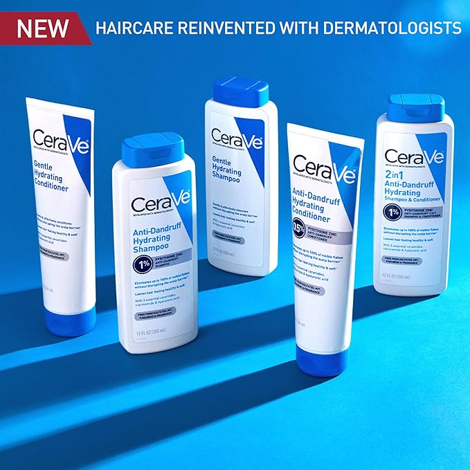 CeraVe Hydrating Anti Dandruff Shampoo and Conditioner Set, Pyrithione Zinc Dandruff Treatment With Ceramides, Hyaluronic Acid & Niacinamide, Helps Elimanate Flakes & Reduce Itchy Scalp