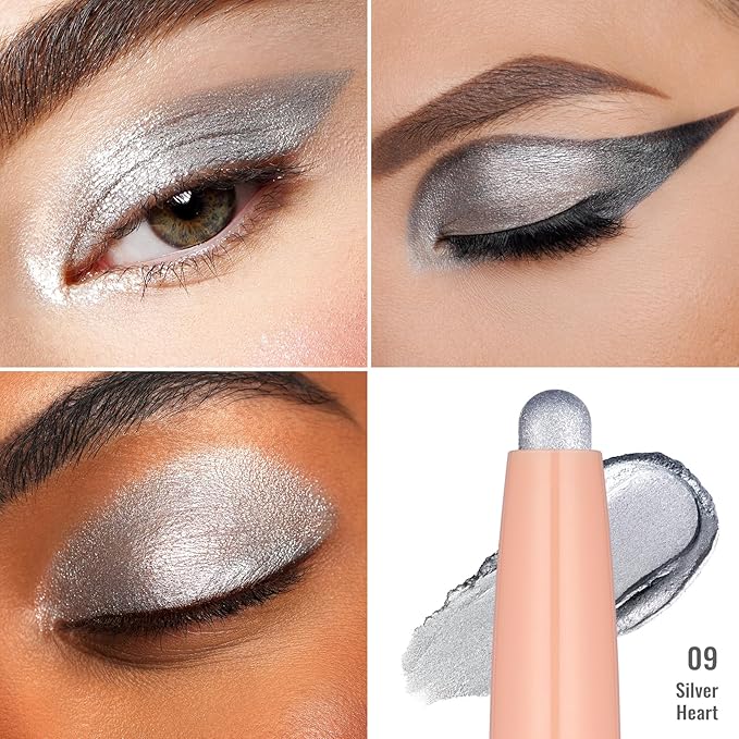 Oulac Waterproof Silver Eyeshadow Pencil – Twist-Up Crayon, Creamy Blendable Texture, Vegan & Cruelty-Free Eye Makeup, 1.25g, 09 Silver Heart