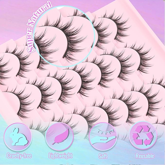 Losha Lashes Wispy Manga Lashes 14 Pairs Anime False Eyelashes Natural Spiky Fake Eyelashes Pack (Manga-F)