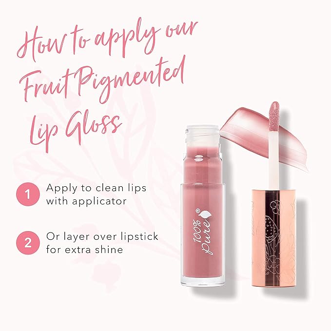 100% PURE Lip Gloss (Fruit Pigmented), Mauvely, High Shine, Moisturizing, Natural Lip Gloss, Sheer Finish, Tinted Lip Gloss w/Cocoa Butter, Vitamin E (Rosy Mauve Color) - 0.14 Fl Oz