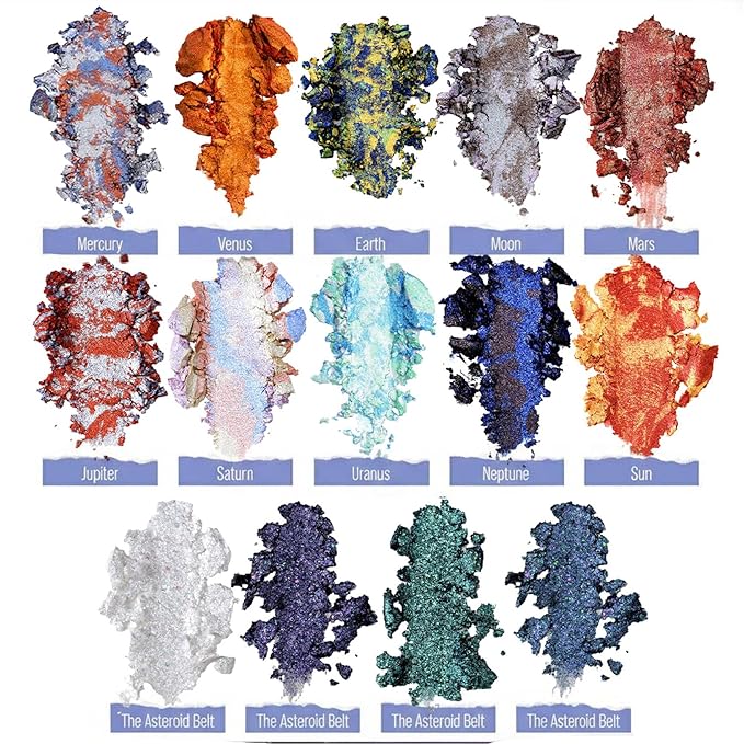 Galactic Assemble Eyeshadow Palette – Solar System Inspired 3D Planet Design, 14 Handcrafted Shimmer & Metallic Shades with Creamy Wet Texture, High-Pigmented Makeup Palette Gifts for Women & Girls
