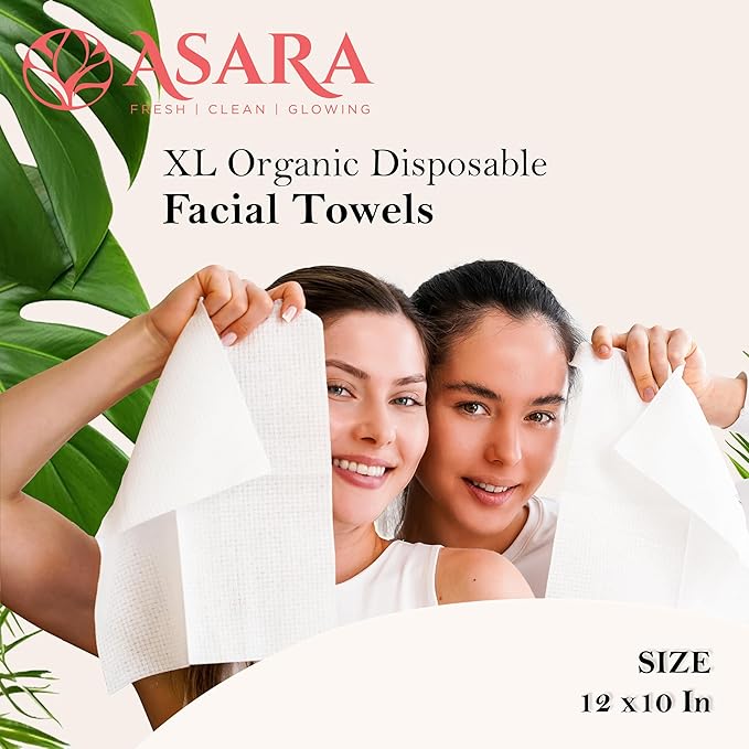 Asara Disposable Face Towel XL Facial Wipes | Organic Vegan Biodegradable | Add Water As a Makeup Remover | Sensitive Skin Face Towels - Clean Daily Towelettes (100 Count)