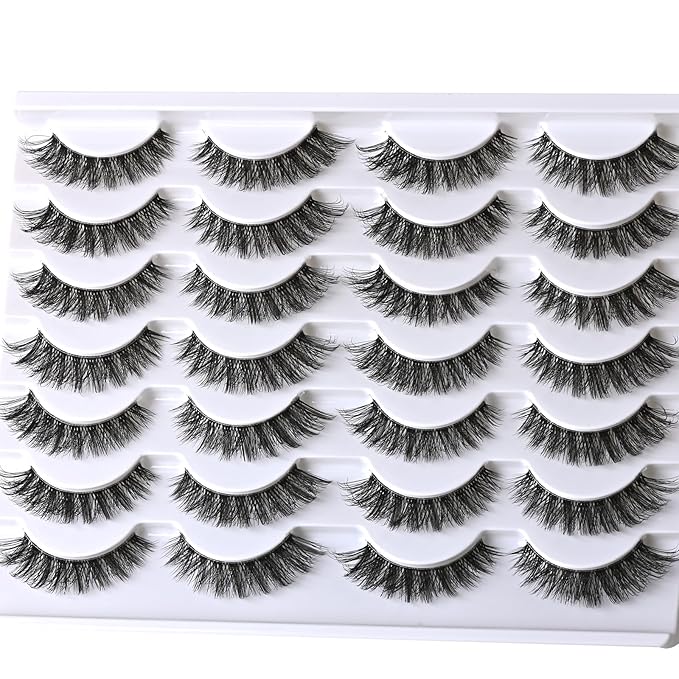 Lashes False Eyelashes Natural Wispy Fake Lash Strips 30D Strip Lash Clusters Cat Eye Volume Mink Eyelash Pack Fluffy Eye Lashes Natural Look Short Cateye Full Pestañas Sets by FenBair