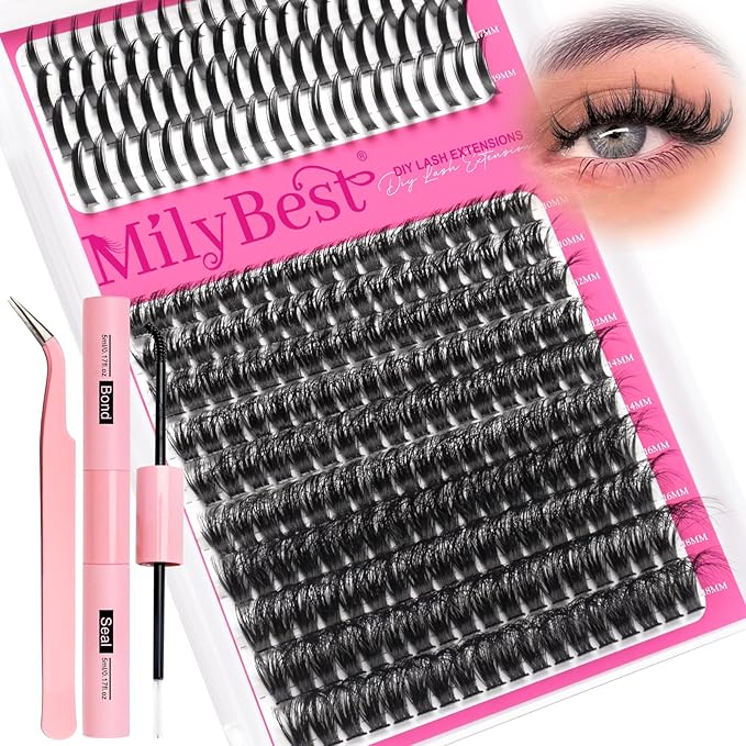 Manga Lash Clusters Kit 80D Eyelash Clusters with DIY Spikes 13-19MM Spiky Volume Cluster Eyelash Extensions Wispy Individual Lash Extensions Kit Anime Lashes Cluster Bond & Seal Tweezer by MilyBest