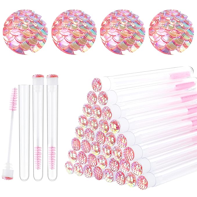 Dming 20 Pieces Disposable Mascara Brushes Eyelash Brush Lash Wand Diamond Mascara Wands with Tube Makeup Tool Lash Spoolies Sanitary Brushes Lash Extension Supplies (tube scale l pink 20)