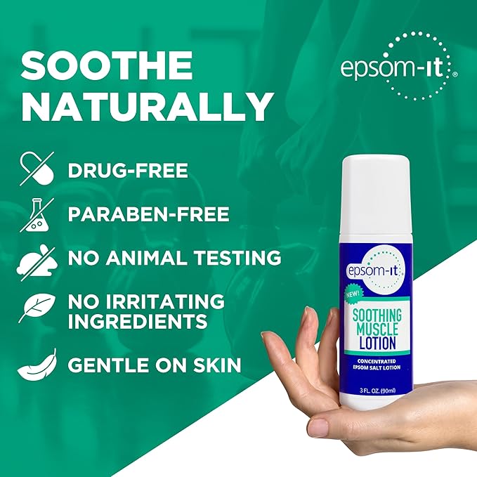 EPSOM-IT Soothing Muscle Lotion - Roll On Epsom Salt Lotion with Arnica for Muscle Stiffness, Leg, Knees and Feet Discomfort, Topical Magnesium Cream, 3oz, 4-pack