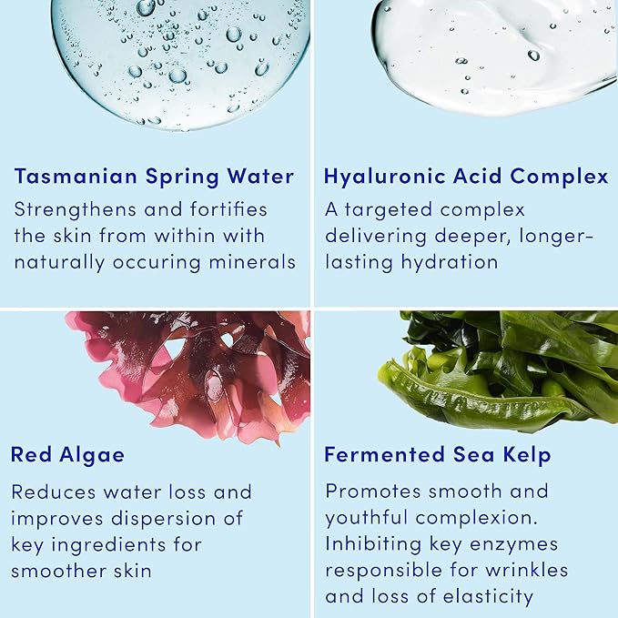 Sand & Sky Tasmanian Spring Water Gel Moisturizer with Hyaluronic Acid & Seaweed Extract - Lightweight Water-Based Face Cream, Forms Protective Layer, 1.7 oz