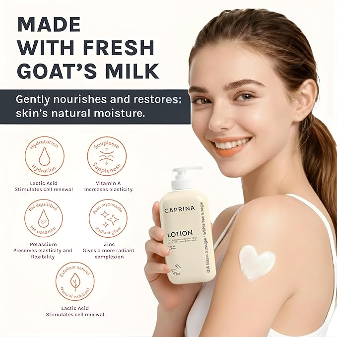 Caprina Goat’s Milk Body Lotion, 500 ml (16.9 oz), WHITE TEA & SAGE, Refreshing Daily Moisturizer for Normal to Dry Skin