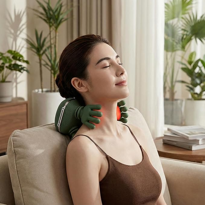 Portable Neck and Shoulder Massager with Soothing Heat, 4D Deep-Kneading Rechargeable Massage Device for Back and Body Use at Home, Office or On The Go