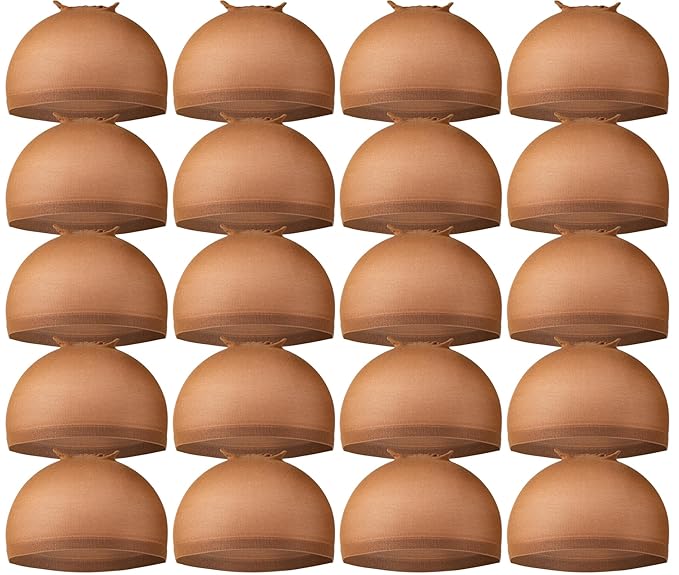 Teenitor Wig Caps, 20 Pack Stretchy Nylon Skin Tone Wig Application Caps for Women and Men - Brown