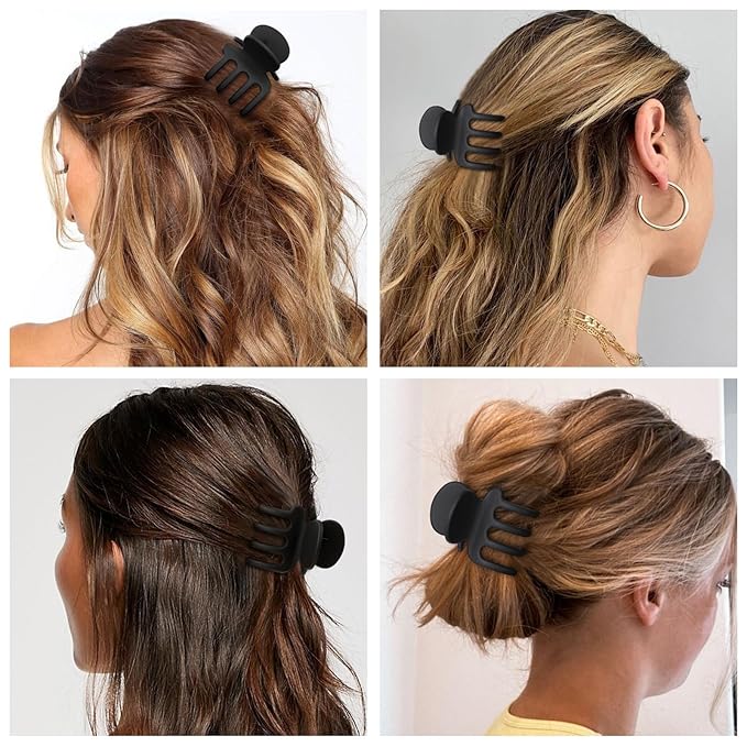 Medium Hair Clips Combination 2 Styles Small Claw Clips for Thin Hair 8 Pcs Matte Non-slip Rectangle Jaw Clips Square Hair Accessories for Women and Girls (Black)
