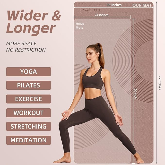 Large Yoga Mat, 72" x 36" x 2/5"（10MM） Thick Non-Slip Exercise Mat, SGS-Certified POE Material, Ideal for Home Gym, Yoga, Pilates, Fitness Workouts & Floor Mat