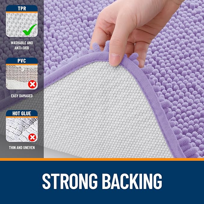 OLANLY Bathroom Rugs 59x35, Extra Soft Absorbent Chenille Bath Rugs, Rubber Backing Quick Dry, Machine Washable Bath Mats for Bathroom Floor, Tub and Shower, Home Decor Accessories, Lavender