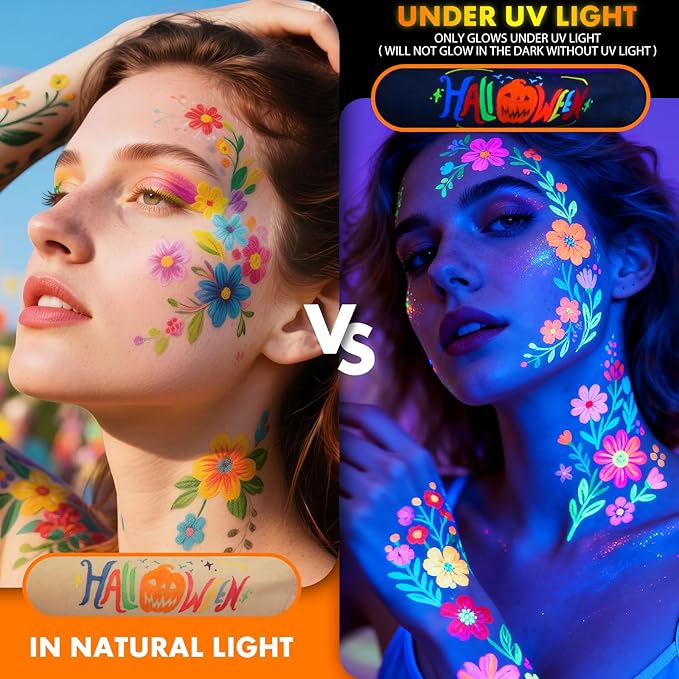 nsxsu Glow in The Dark Face Paint Markers 10 Color, Neon Body Paint Pens for Skin Fluorescent Under Black Light, Washable UV Temporary Tattoo for Birthday Glow Party Supplies Makeup Valentine Gifts