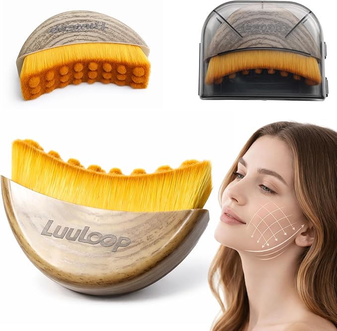 Lymphatic Contour Face Brush for Facial Massage & Sculpting – Manual Lymphatic Drainage Massager with Soft Hypoallergenic Bristles – Natural Makeup & Cleansing Brush, Ergonomic Handle