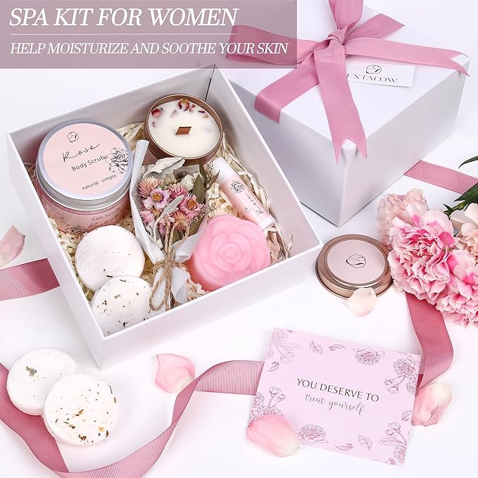 EXTALOW Spa Gifts for Women Bath and Body Gift Basket Valentines Day Gift Rose Home Spa Set Self Care Gifts for Mom Sister Her Wife Birthday Gifts for Women Spa Kit Care Package Thank You Gift