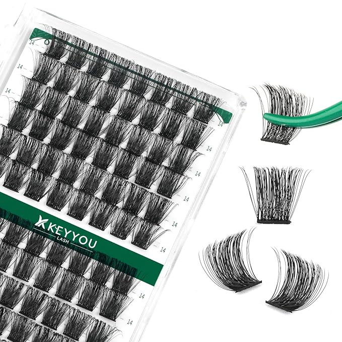 Lash Clusters,96 Pcs Cluster Lashes D Curl 14mm DIY Lash Extensions Eyelash Clusters,KEYYOU Volume Wispy Individual Lashes Soft&Comfortable Easy DIY at Home(Y04,D-14mm)