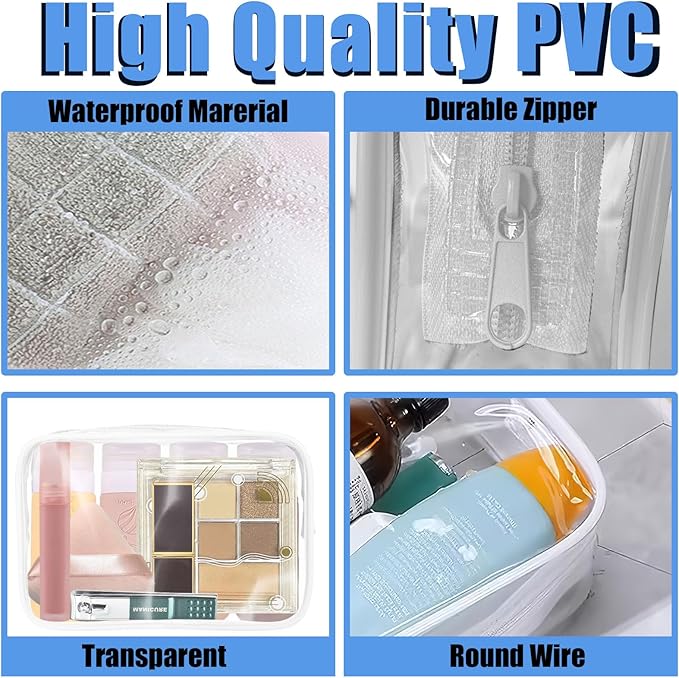 Eilyliafe 12 Pieces Clear Cosmetic Bag, PVC Waterproof Makeup Bags with Zipper, TSA Approved Toiletry Bag for Travel, Transparent Pouches Organizer Storage for Men and Women (White, Small)