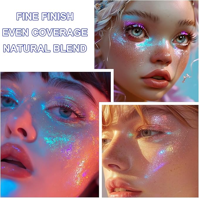Roll-on Holographic Body Glitter Gel for Face and Hair, Chameleon Color Changing Glitter Gel Under Light, Chunky Mermaid Sequins Shimmer Makeup for Halloween Party Rave Accessories (Sparkling Pink)