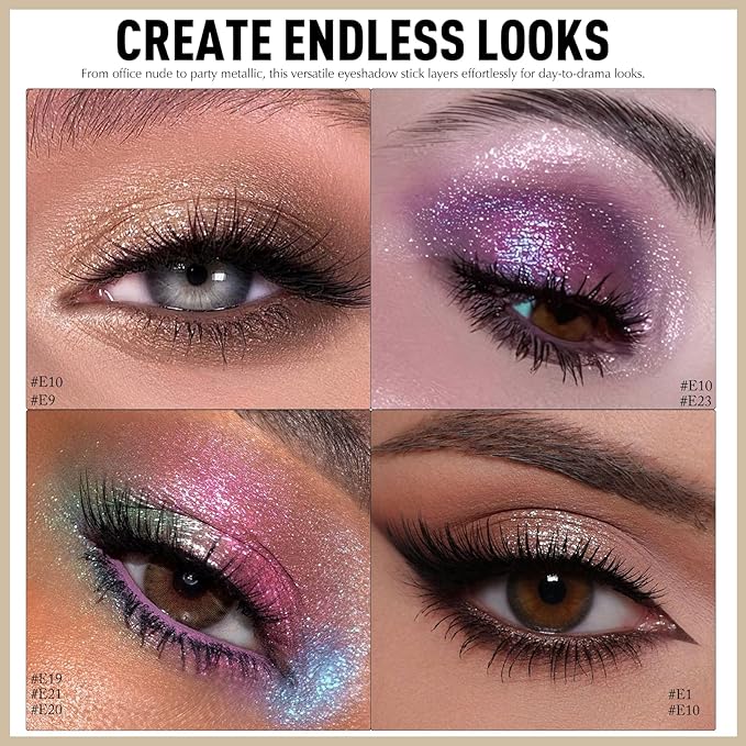 Glitter Eyeshadow Stick - Rose Gold Shimmer Long Lasting Cream Eye Shadow Pencil Crayon Buildable Sparkling Face Highlighter Makeup, Lightweight Waterproof & Smudge Proof for Easy Application