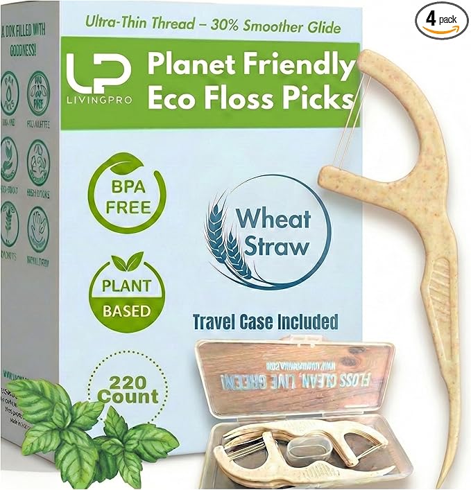 Twin Line Biodegradable Floss Picks (220 Count) - Compostable Tooth Flossers Minty Fresh-Double Thread 2X The Clean | Bonus Travel Case | Thing Thread Glide Easy & Shred-Resistant